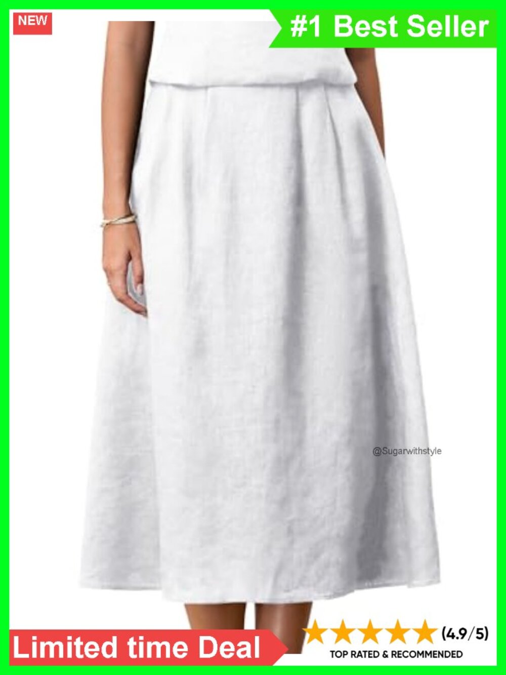100% Linen A-Line Maxi Skirt High Waist Lined Side Zip